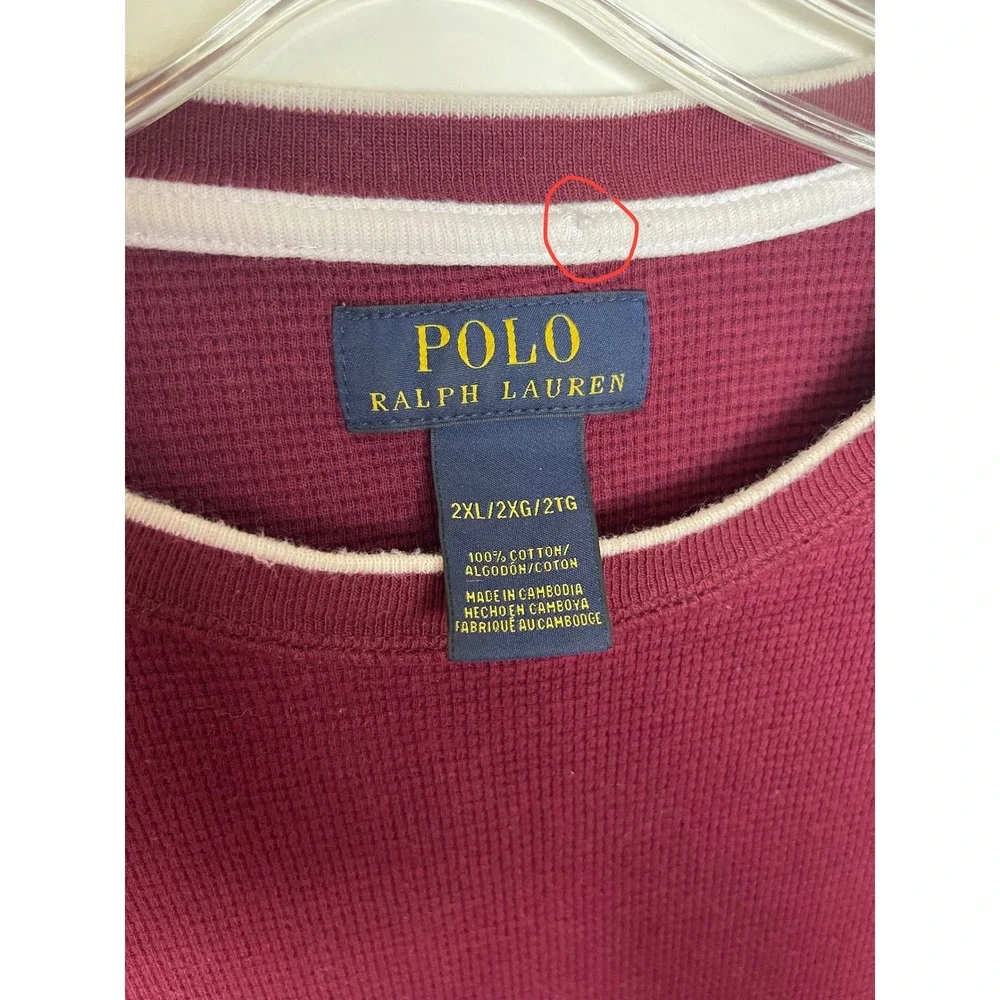 Polo Ralph Lauren Men's Waffle Knit Deep Red Long Sleeve Burgundy Brick 2xl